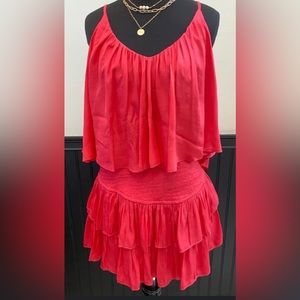 Mustard Seed Women's Paradise Pink Ruffled Romper Dress size M